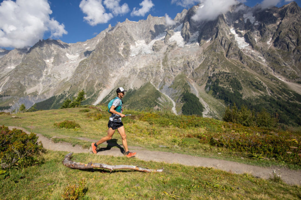 A runner on a remote trail in the French Alps