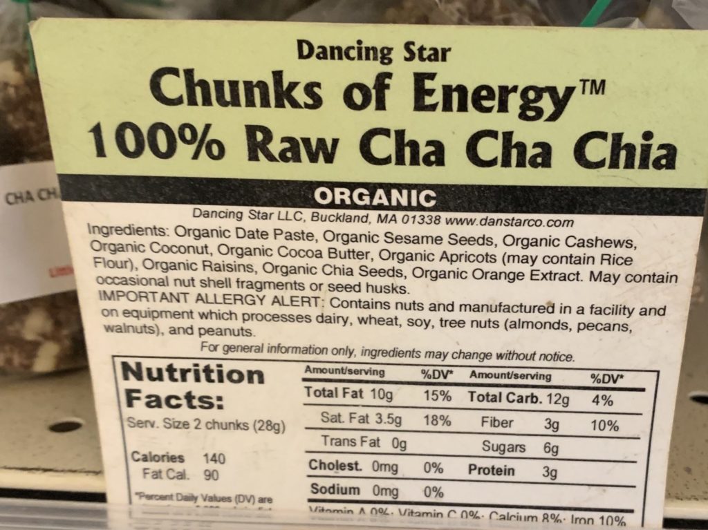 Nutritional facts of Chia Energy Bars