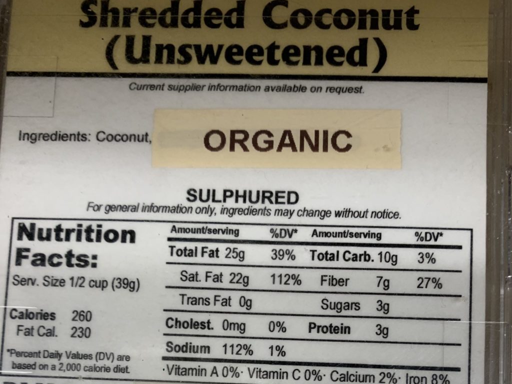 Nutritional facts of Shredded Coconut
